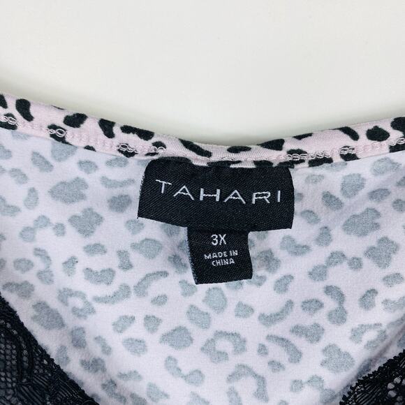 Tahari Plus Size 3X Animal Print Lace Trim Pajama Tank Top Pink Black Leopard - Picture 3 of 4